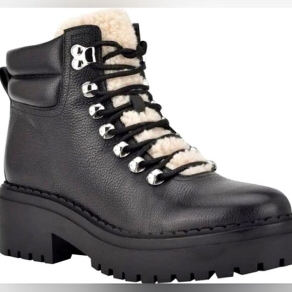 Marc Fisher LTD Nauru Women’s Black Natural Leather Lace Up Bootie Size 7.5 - Picture 1 of 8